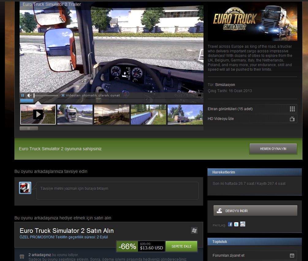 Euro Truck Simulator 2 Steam'de İndirim Var!!!