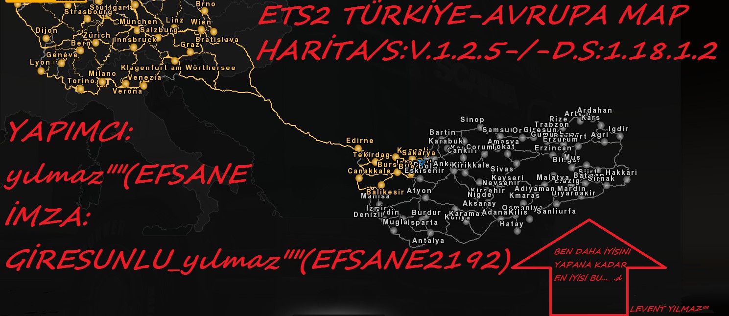 ETS 2 için Türkiye Avrupa Haritası Modu v1.2.5