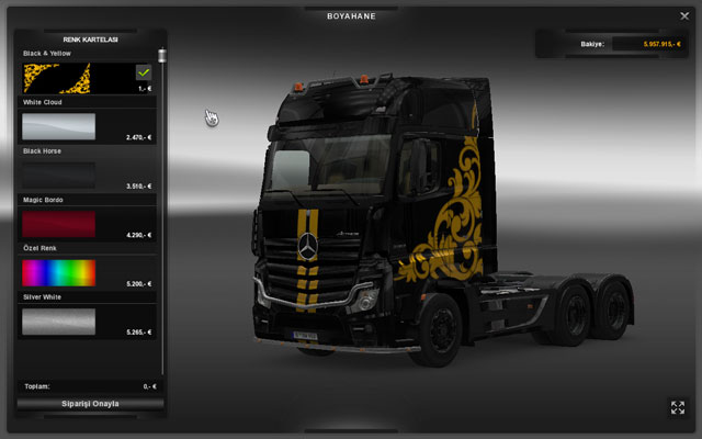 ETS2Skin—MercedesBenzActrosMP4Siyah&amp;SarıMotifler Simülasyon