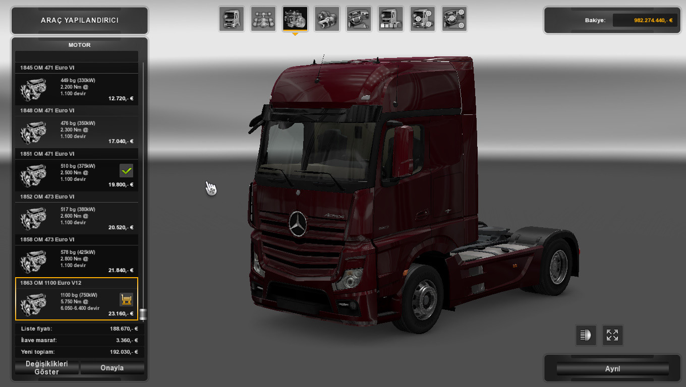 ETS 2 Tüm Kamyonlara 750hp ve Monster Hp Engine Modu