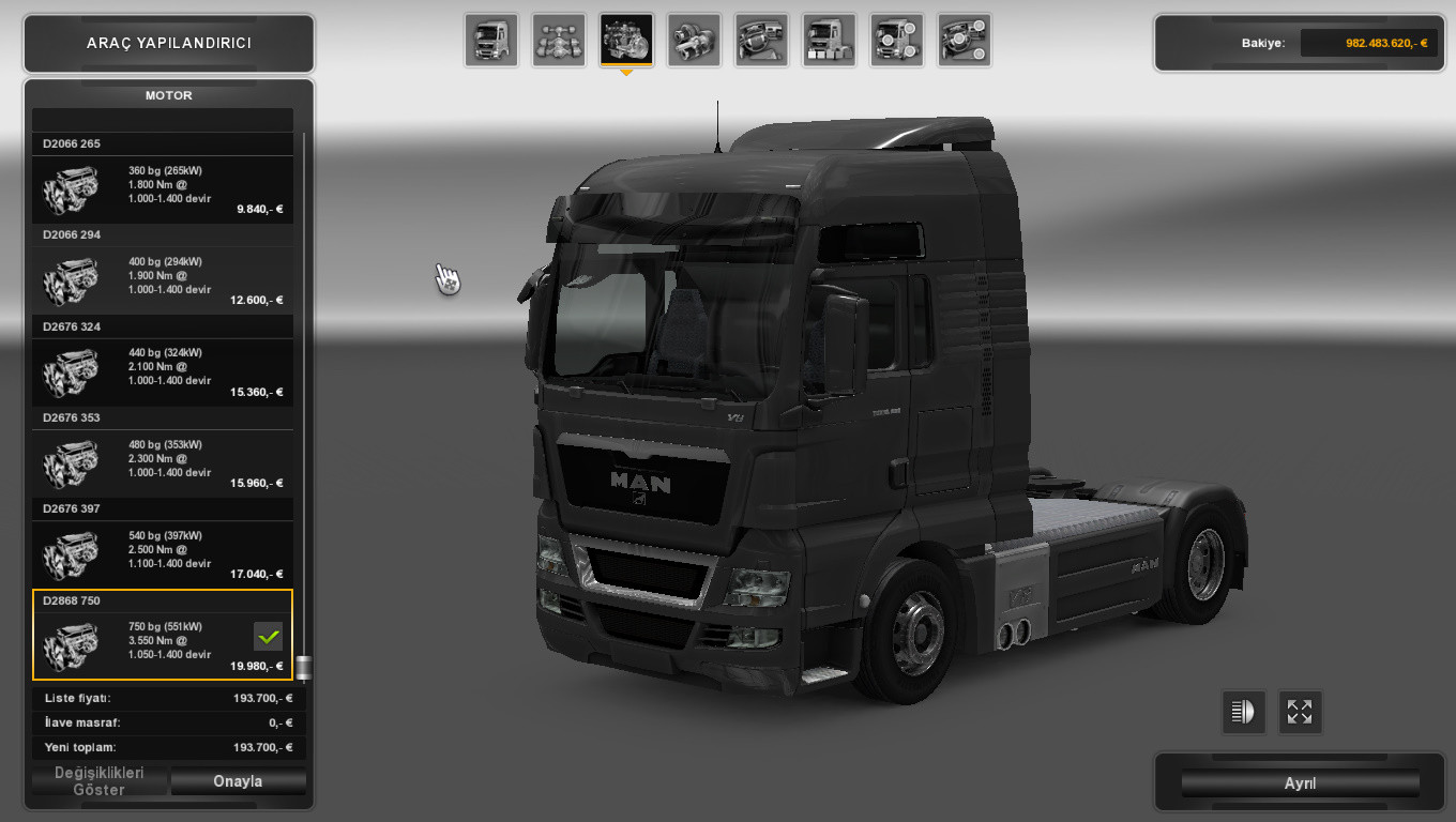 ETS 2 Tüm Kamyonlara 750hp ve Monster Hp Engine Modu