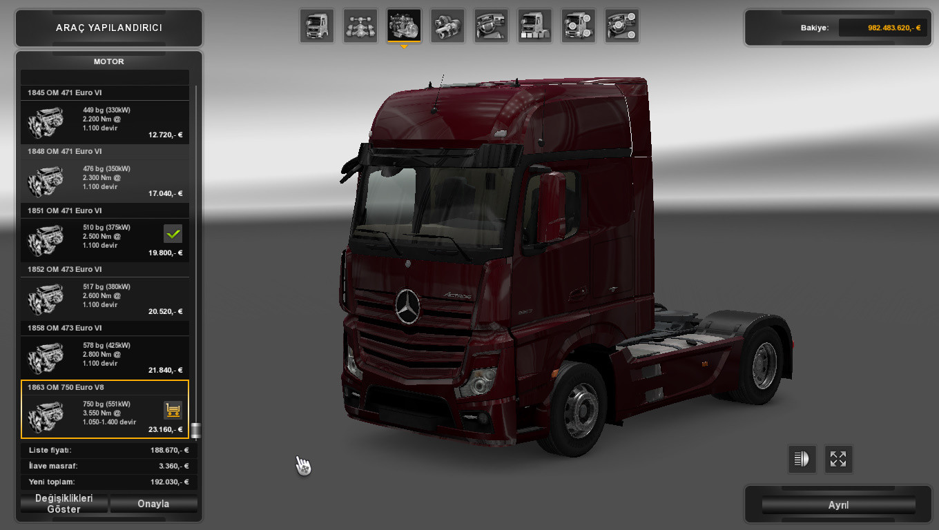 ETS 2 Tüm Kamyonlara 750hp ve Monster Hp Engine Modu